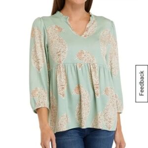 Wonderly 3/4 Sleeve Julianna Crepe Bib Knit Shirt